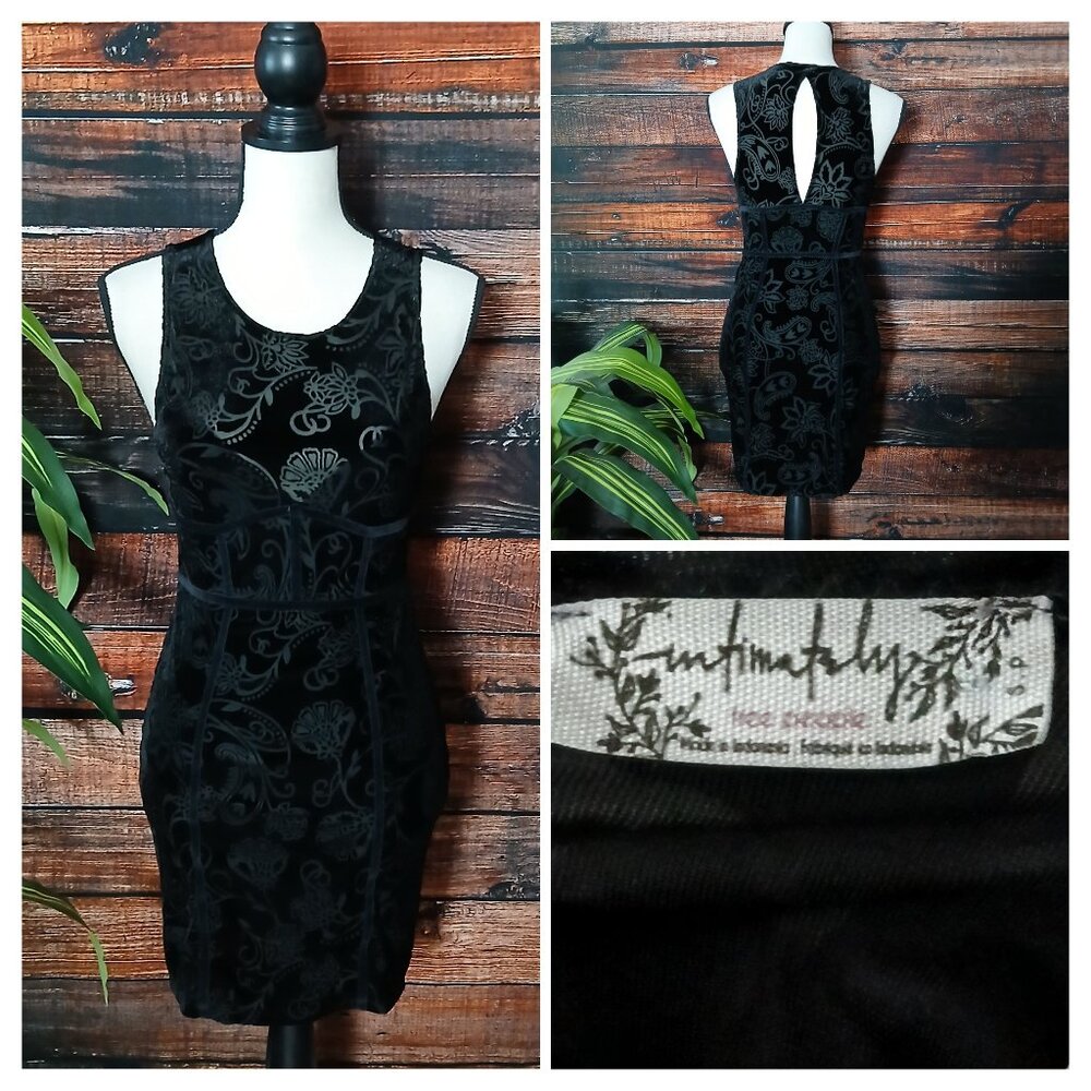 Free People Dress S Intimately Black Velvet Burnout Babe Fitted Stretch